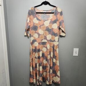 LuLaRoe Nicole Orange and Cream Floral Midi Dress Size 2XL New With Tags
